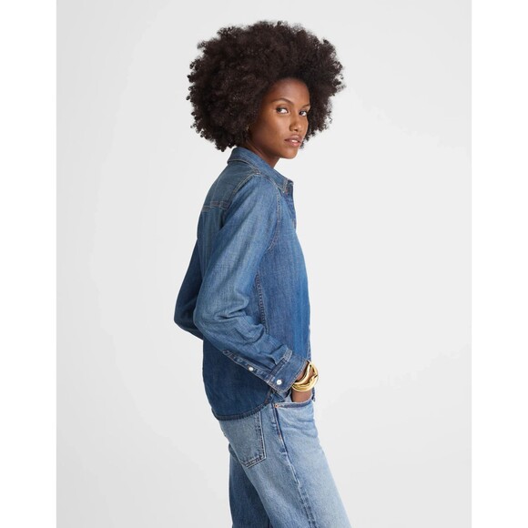 Madewell XS Tuckable Denim Shirt in Greendale Wash Cotton Button Up Blue NWT - Picture 2 of 14